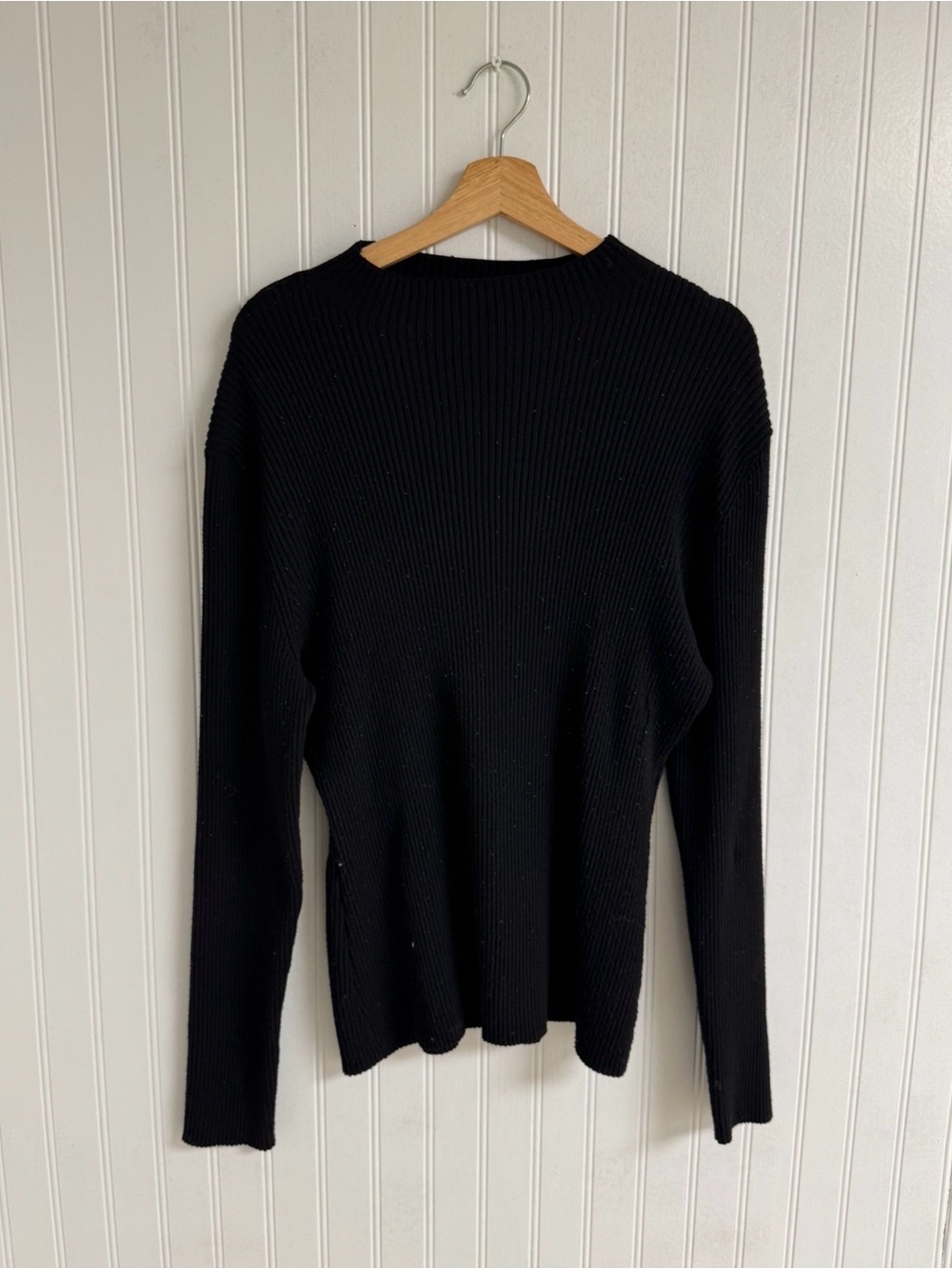 H&M Black Ribbed Scoop Crewneck Sweater